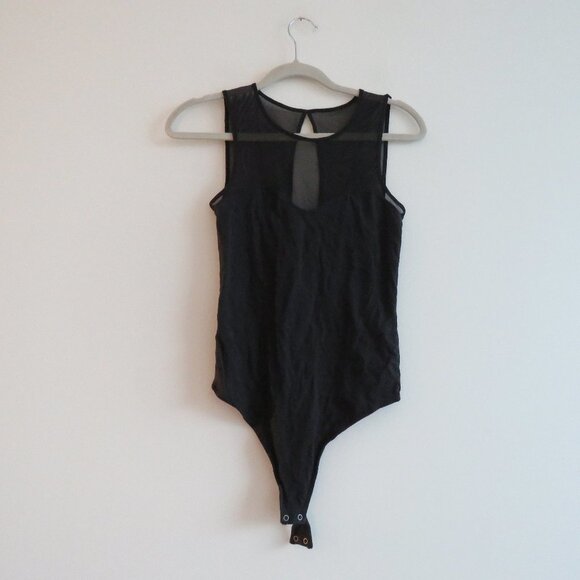 ABERCROMBIE & FITCH Black Mesh Top Sleeveless Bodysuit Minimalist Stretch - Sz S - Picture 4 of 13